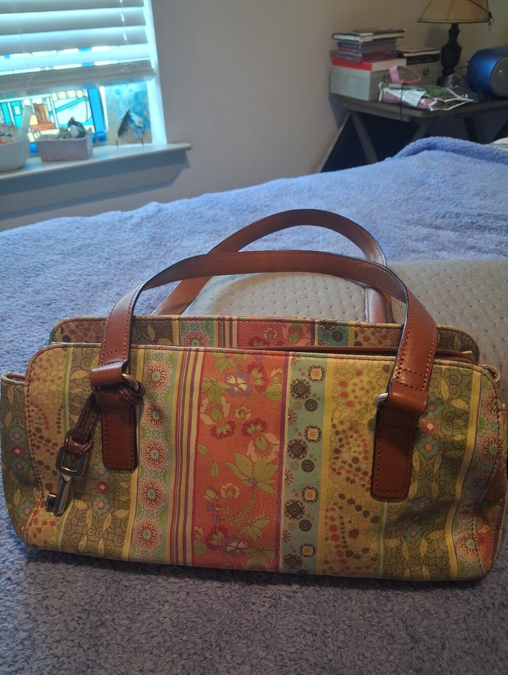 Women's Vintage Fossil Faux Leather Floral Shoulder Bag Leather Straps 12 X 6 - Picture 13 of 15